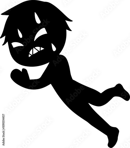 慌てて逃げる黒い悪人イメージの素材