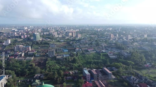 Aerial View of Suburban area of African urban village Ruiru, Thika Road Superhighway, Nairobi Kenya photo