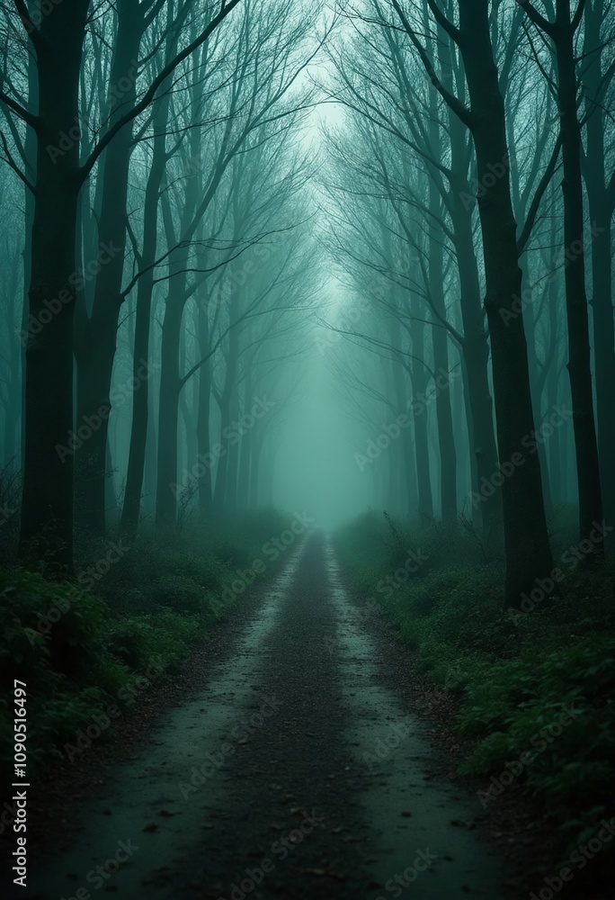 Obraz premium A mysterious road in an oppressing swamp, little traveled and questionable, fantasy style, dreamlike fantasy art, movie screencap