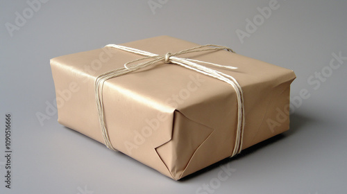 Wallpaper Mural A small package wrapped in beige paper with white string, front view, gray background Torontodigital.ca