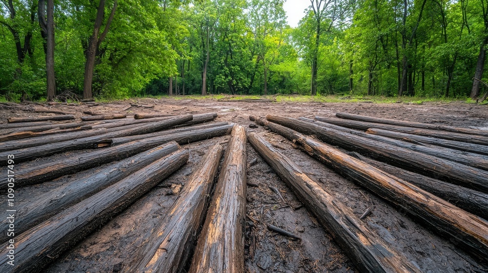 Obraz premium Logging activity in the forest nature scene landscape photography tranquil environment ground level view