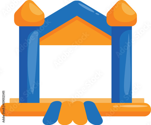 Colorful inflatable bouncy castle providing entertainment for kids at playground or birthday party