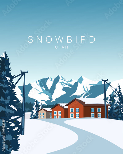 Snowbird Utah travel poster, card, banner