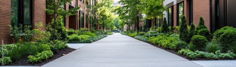 Obraz premium Green spaces enhancing the charm of a gentrified neighborhood, promoting community and sustainability.