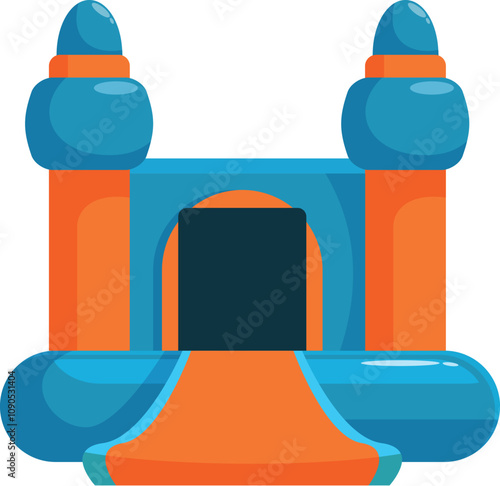 Colorful inflatable bouncy castle resembling a fortress, perfect for children's parties and outdoor entertainment