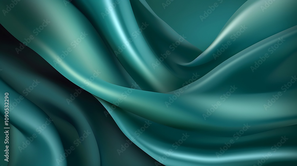 Obraz premium Abstract Teal Silk Draped Fabric Waves Background
