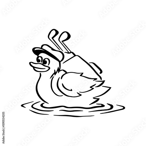 Golfing Duck with Club Bag Illustration