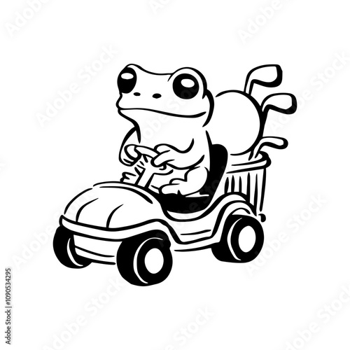 Frog Driving Golf Cart Illustration