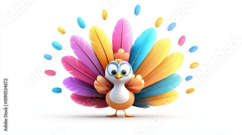 A cheerful Thanksgiving turkey clipart with bright, colorful feathers, ideal for holiday greeting cards and festive invitations. photo