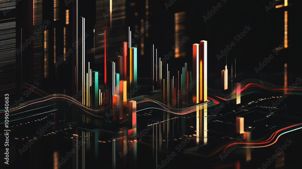 Fototapeta premium Abstract black background with Colorful charts and graphs with statistics to innovative analyze business potential and forecast future development of companies growth.