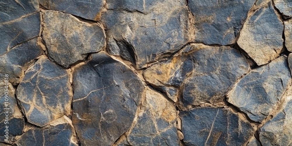 Fototapeta premium Natural stone background texture showcases a beautiful pattern, illustrating the unique characteristics of stone. The intricate natural stone texture adds depth and interest to outdoor settings.