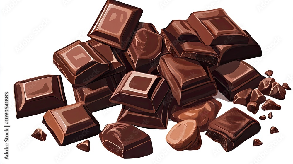 A delicious pile of dark chocolate pieces, rich in texture and color, perfect for indulgence. A delicious pile of dark chocolate pieces, rich in texture and color, perfect for indulgence.