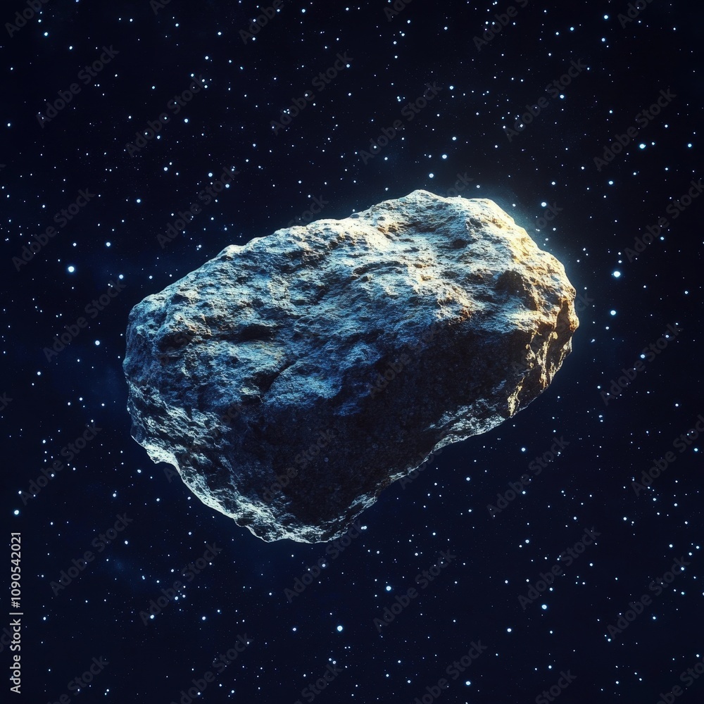 A detailed view of a rocky asteroid floating in deep space, surrounded by twinkling stars and cosmic dust, capturing the beauty of the universe. A detailed view of a rocky asteroid floating in deep space, surrounded by twinkling stars and cosmic dust, capturing the beauty of the universe.