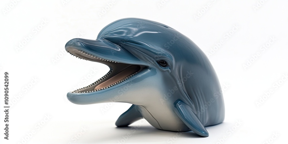 Fototapeta premium Dolphin head displaying mouth open captures the playful essence of dolphins. This dolphin head with mouth open emphasizes the charm and beauty of marine life so vividly.