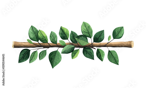 branch with green leaves, symbolizing nature and growth, transparent background, png file 
