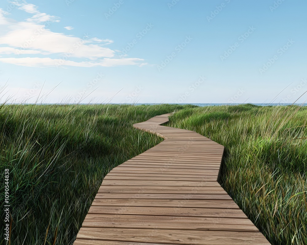 Fototapeta premium Wetland boardwalk trail over marshland