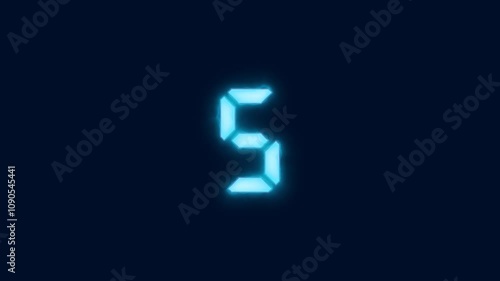 Neon bright glowing countdown timer from 10 to 0 seconds