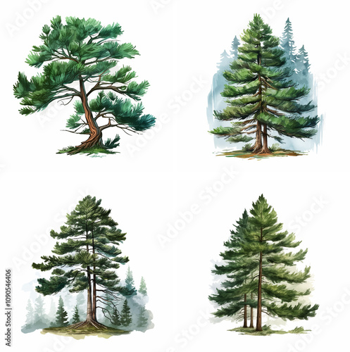 Pine watercolor Watercolor pine tree Pine tree illustration Evergreen watercolor Forest watercolor