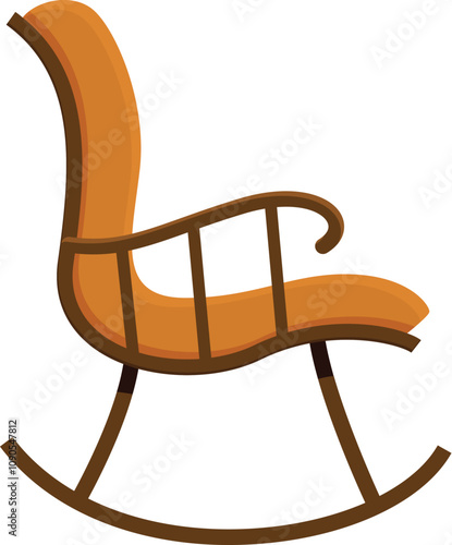 Wooden rocking chair with orange upholstery offers a cozy spot for relaxation and rest