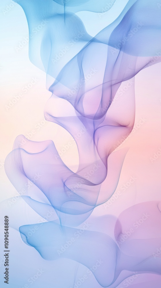 Fototapeta premium Abstract Colorful Smoke Waves in Soft Pastel Shades of Blue and Purple on a Light Background for Artistic and Creative Design Projects