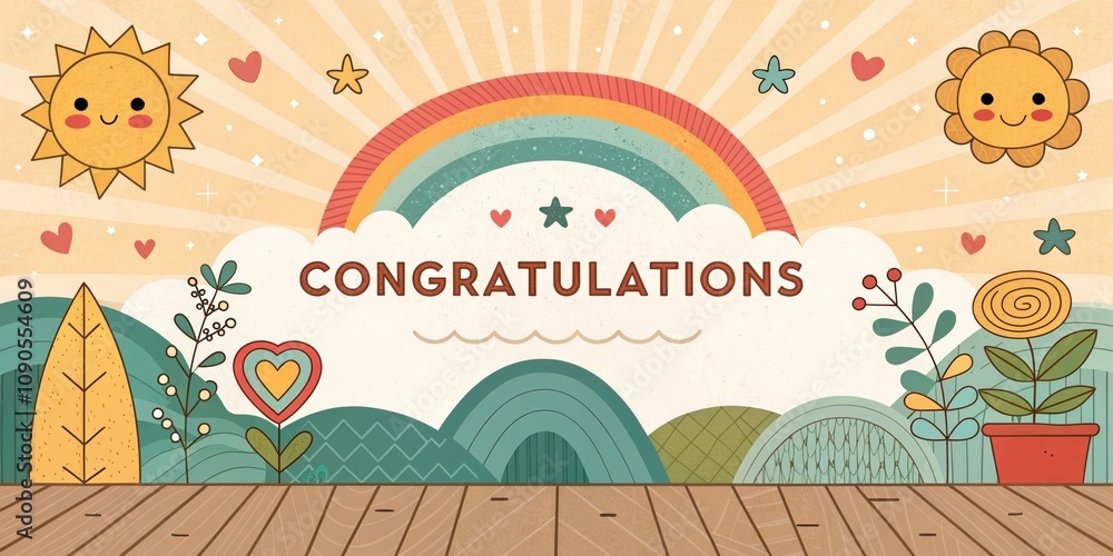Fototapeta premium vintage retro cute cartoon congratulations background