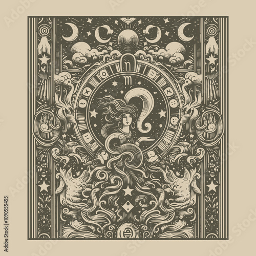 gothic virgo zodiak tarot card tattoo