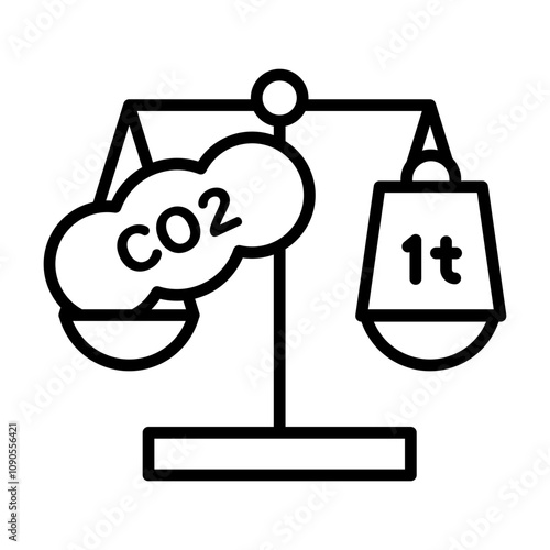 Carbon tax icon. A scale with a 1 ton weight and carbon dioxide.