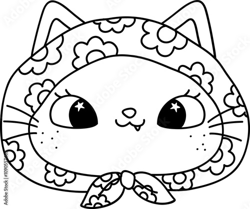 Retro Groovy Strawberry Cat face coloring image photo