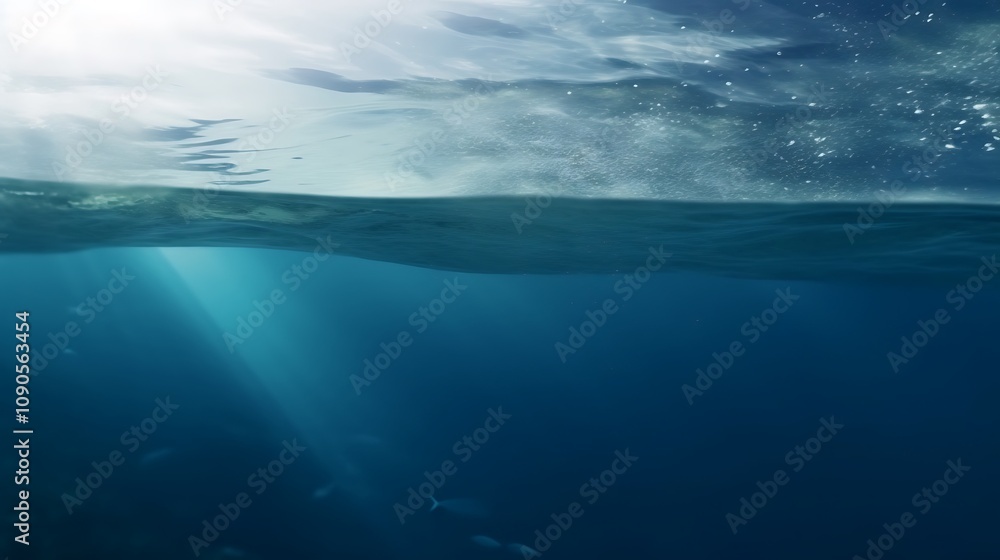 Fototapeta premium Sunlight Beams Illuminate Deep Ocean Water Surface