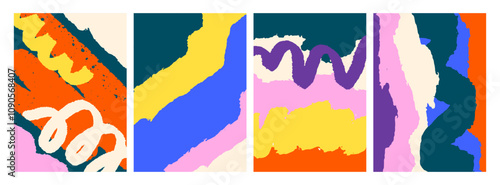 Abstract poster designs set. Modern wall art with colorful brushstrokes. Styl...