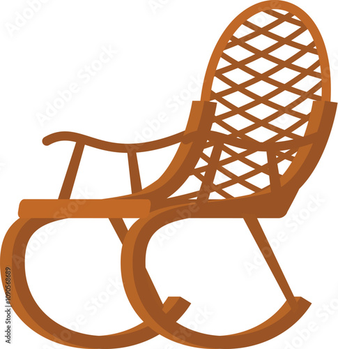 Wooden rocking chair with woven back and seat provides a cozy spot for relaxation