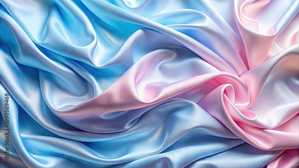 Obraz premium Elegant Smooth Waves of Pastel Silk Cloth with Blue and Pink Hues for Abstract Wallpapers and Textures - Perfect for Home Decor and Digital Backgrounds