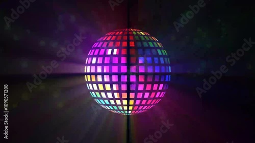 Gold rotating ball 3D Animation with gold glitter particle moving  background. rotating colored disco mirror balls loop video. mirror balls spinning animation,  photo