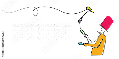 line art drawing of circus man juggling pin sticks.line art of circus performers performing stunts.single line vector illustration children's holiday concept.isolated white background