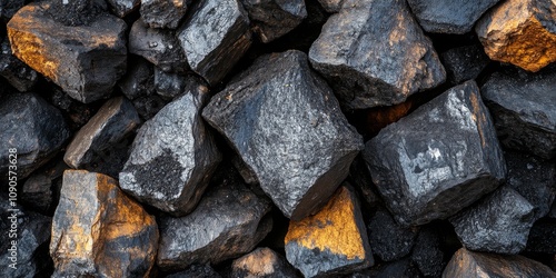 Closeup of a pile of lignite coal used for stove heating. This lignite coal represents a non renewable energy source often associated with coal mining activities and their outcomes. photo