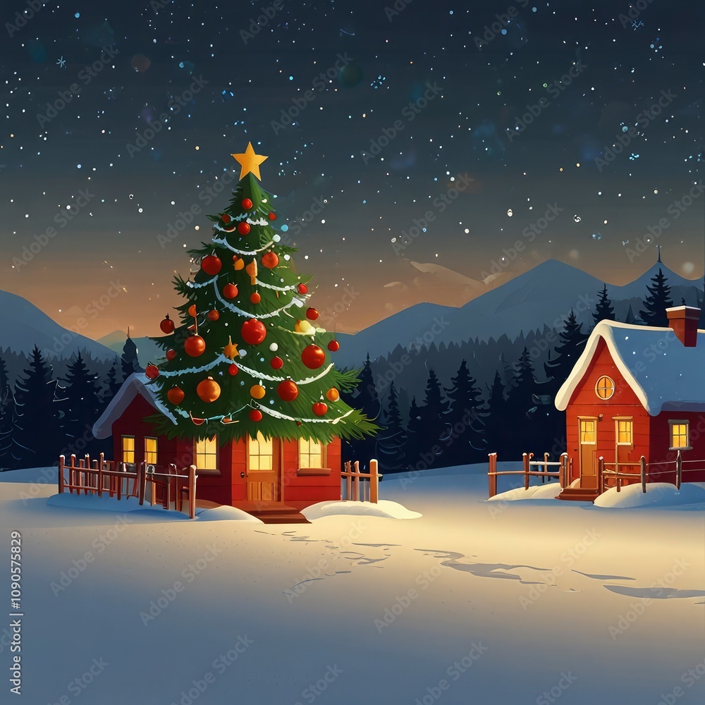 Naklejka premium Christmas house in the night