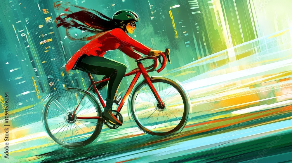 Fototapeta premium Cheerful Commuter Riding Through Urban Streets