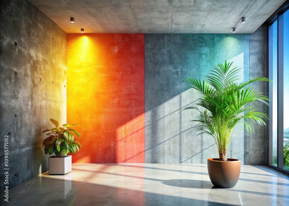 Fototapeta premium Serene Minimalist Indoor Space with Natural Light and Potted Plant for Tranquil Home Decor Inspiration