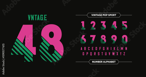 Vintage 48: Retro-inspired numbers in bold chisel style with a 90s flair. Bright pink and green tones stand out on black or white backgrounds. Perfect for nostalgic and bold visuals.