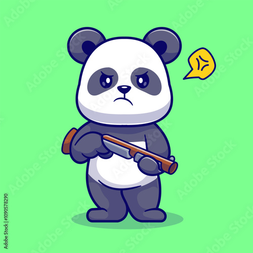 Cute Panda Holding Gun Pistol Cartoon Vector Icon 
Illustration. Animal Holiday Icon Concept Isolated Premium 
Vector. Flat Cartoon Style 