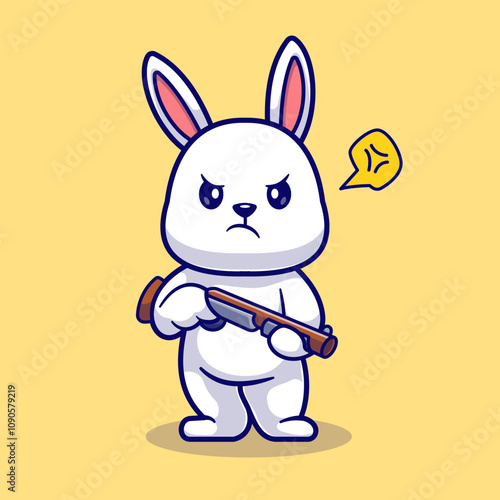 Cute Rabbit Holding Gun Pistol Cartoon Vector Icon 
Illustration. Animal Holiday Icon Concept Isolated Premium 
Vector. Flat Cartoon Style