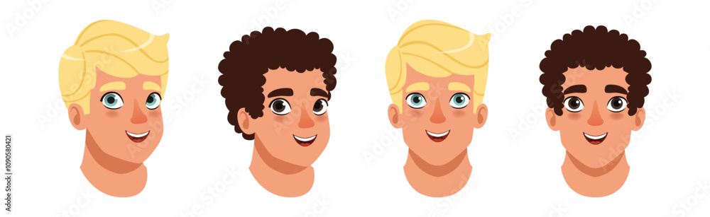 Man Smiling Face Head with Different Hairstyle Vector Set Man Smiling Face Head with Different Hairstyle Vector Set