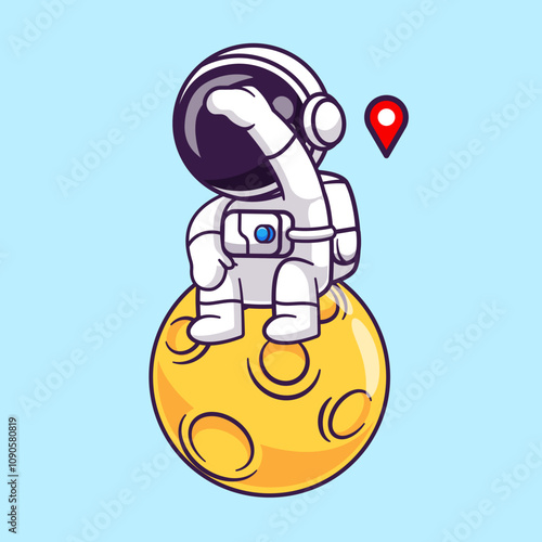 Cute Astronaut Searching Location On Moon Cartoon Vector 
Icon Illustration. Science Technology Icon Concept Isolated 
Premium Vector. Flat Cartoon Style 