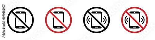No phone allowed vector icon design set. No phone call allowed icon