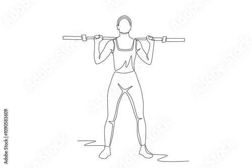 Woman lifting smith machine. Fitness woman concept one-line drawing