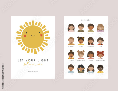 Set of Educational Posters, Kids Wall Decor, Kindergarten Decor, Classroom Posters, Feelings, Letters, Numbers, Colors, Seasons, Preschool Wall Prints, Kids Bible verse, Vector kids design
