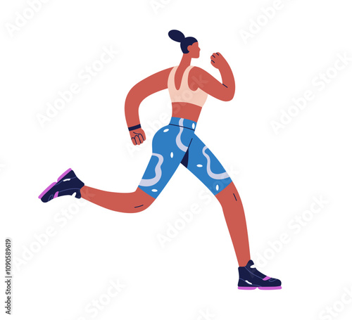 Female jogger running outdoors. Cardio workout, training. Black woman athlete...