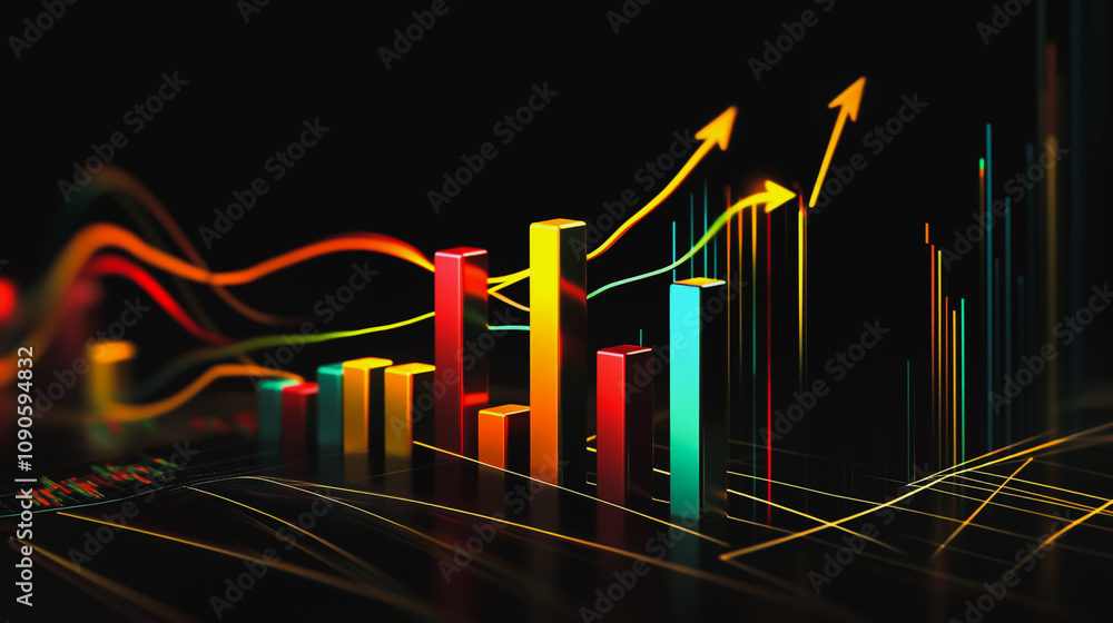 Fototapeta premium Abstract black background with Colorful charts and graphs with statistics to innovative analyze business potential and forecast future development of companies growth.