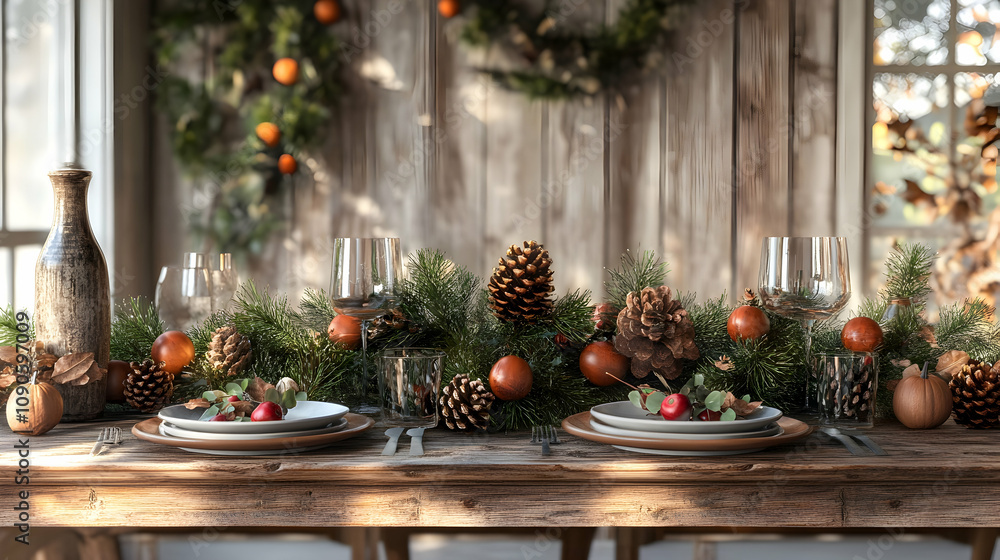 Festive dining table setup with seasonal decor cozy home holiday celebration warm environment inviting view family gathering