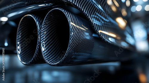 High-performance car exhaust system automotive industry close-up modern garage low angle engineering design insights photo